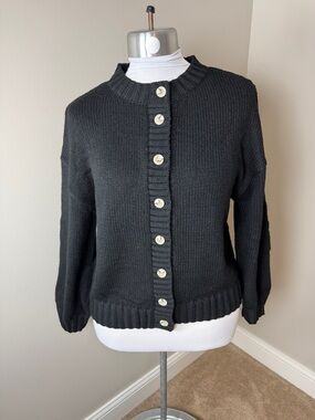 PrettyGarden Black Cardigan Sweater Medium Button Front Chunky Knit NWT